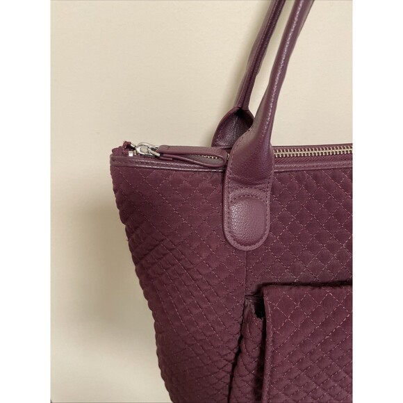 Vera Bradley Classic Quilted Tote Shoulder Bag With Leather Straps Merlot - Picture 5 of 10